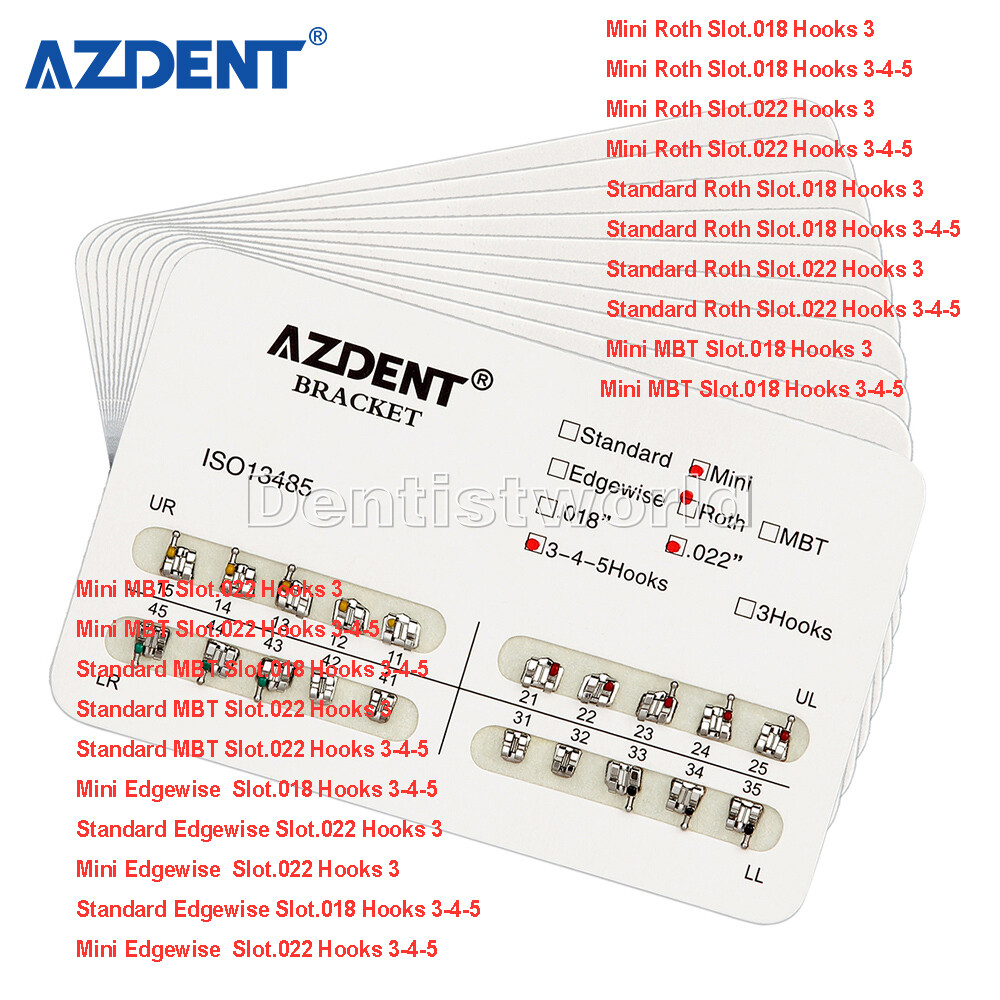 10 Packs Dental Ortho Braces Brackets Mini/Standard MBT/Roth 022/018 Hook AZDENT