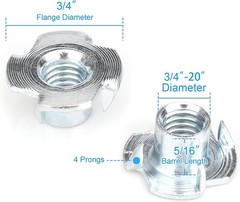 50 Pack T-Nuts – Zinc-Plated Steel, 5/16″ for Rock Climbing & Cabinetry