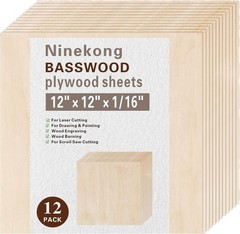 12 Pack Basswood Sheets 1/16 Inch,12″X12″X1/16 Plywood Sheets,1.5Mm Basswood