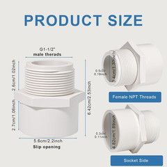 1.5 Inch Male Thread PVC Fittings White 2-Way PVC Pipe Coupling Adapter Connecto