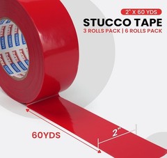 Stucco Tape 2 Inch x 60 Yards 3 Rolls UV Resistant Outdoor Masking Tape Red