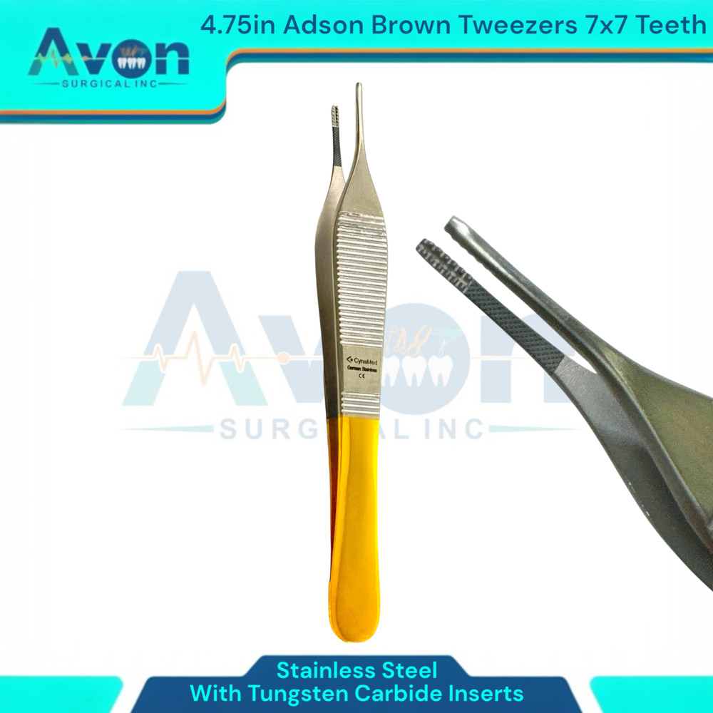 4.75″ Adson Brown Thumb Forceps with Tungsten Carbide Insert Jaws, 7×7, Premium