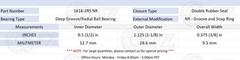 [Qty.50] 1616-2RS-NR Radial Ball Bearing w/Snap Ring [0.5in x 1.125in x 0.375in]