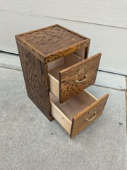 Vintage Industrial Mission Style Oak Wood Filing File Cabinet 2 Drawer Brass K35