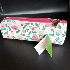 Kate Spade Pencil Pouch Cosmetic Case Travel Bag Faux Leather With Accessories