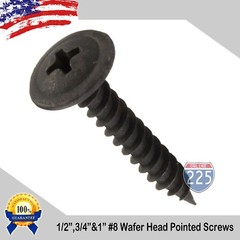 #8 Black Wafer Head Pointed Metal Screws (1/2″ 3/4″ 1″) Phillips Truss Head USA