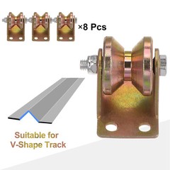 8pcs 1.2″ V Groove Wheel Sliding Gate Caster, Rigid Caster Wheels with Bracket