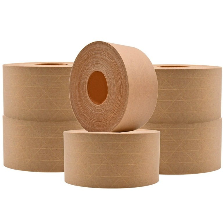 6 Rolls 72mm (2.8″) X 500′ Water Activated Kraft Tape, Reinforced, Metric