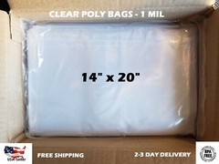 14×20″ Clear Poly Bags Flat Open Top 1-Mil ml LDPE Plastic T-Shirt 100 200 1000
