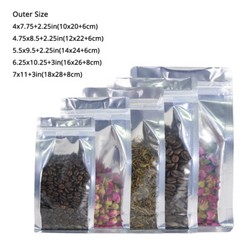 Variety Sizes Clear Front Silver Back Mylar Gusset Side Stand up Zip Lock Bag M3