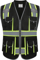 10 Pockets Hi-Vis Zipper Front Black Safety Vest | Cushioned Collar | High Re…