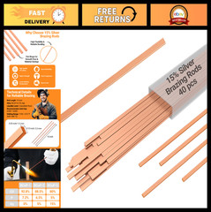 15% Silver Brazing Rods 40 Sticks Phos Copper Welding Alloys for HVAC, AC, Refri