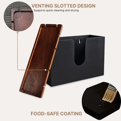 Bamboo Paper Towel Dispenser with Removable Wooden Lid Tray, Black