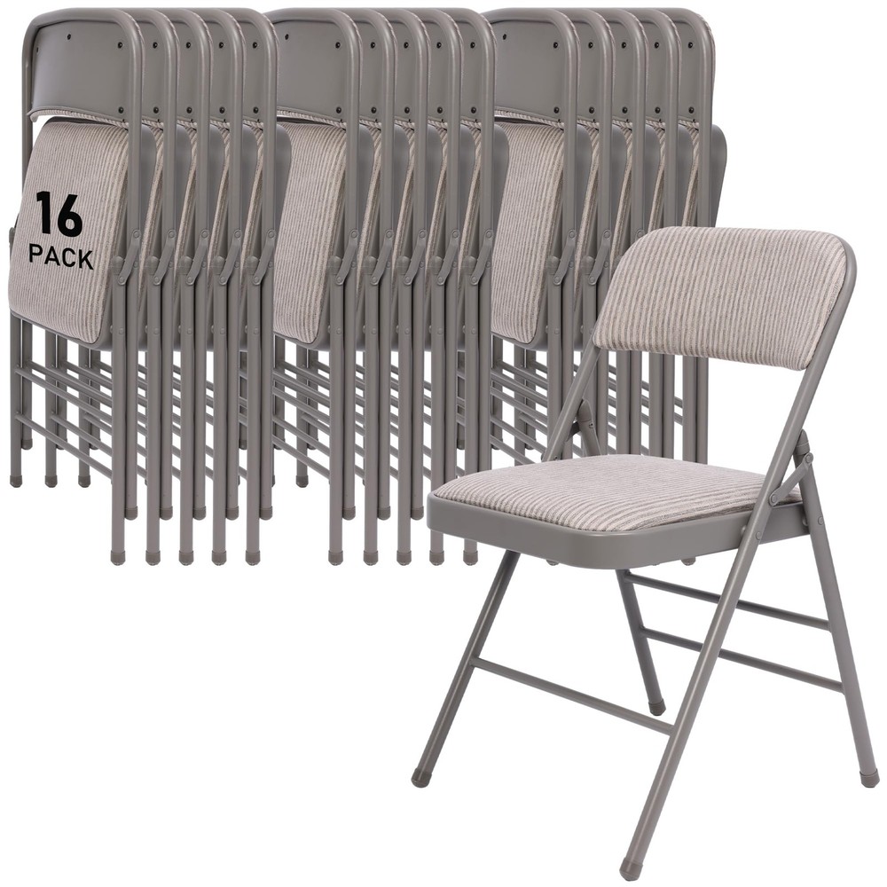 16 Pack Padded Metal Folding Chairs Grey Fabric 350lb Wedding Office Church