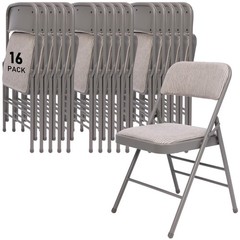 16 Pack Padded Metal Folding Chairs Grey Fabric 350lb Wedding Office Church