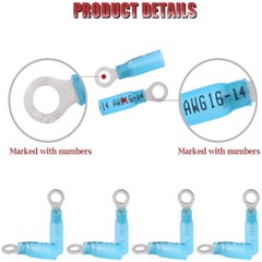 100pcs Blue #10 Eyelet Ring Terminals Crimp Heat Shrink Wire Connectors 16-14AWG