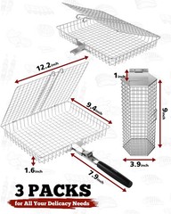 Grill Baskets for Outdoor Grilling, 3PCS Grilling Baskets with Removable Handle,