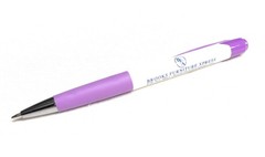 30ct Bulk Lot Misprint Rubber Grip Click Pens MARDI GRAS Hub Pen: PURPLE & WHITE