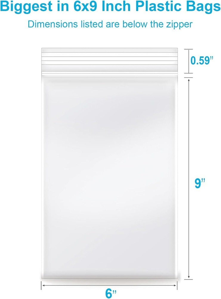 2 mil Clear Plastic 6”x 9”, 100/pk Reclosable Zip Zipper Lock Baggies
