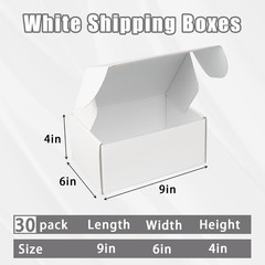 9X6X4 Shipping Boxes, 30 Pack White Mailer Boxes for Small Business, Medium Corr