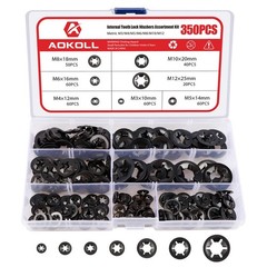 AOKOLL 350PCS Internal Tooth M3, M4, M5, M6, M8, M10, M12 millimeters, Black