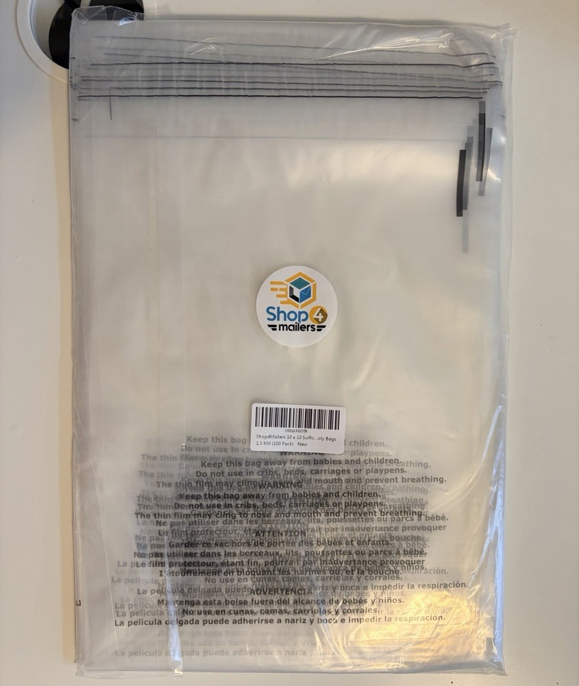Shop4Mailers 10×13 Glossy Clear Plastic Self Seal Poly Mailer Flat Bags 100 Pack