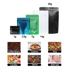 200pc 1g/3.5g/7g/14g/28g Mylar Foil Smell Proof Bags For 1 Color Customs Print