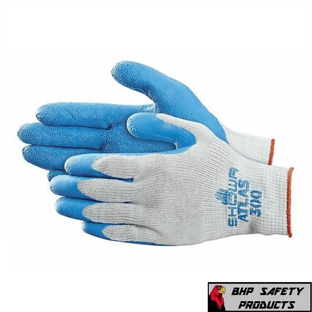 Showa ATLAS Fit 300 Latex Palm-Dipped Blue Rubber Work Gloves, 144-Pairs / Case