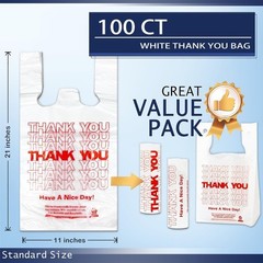 White Thank you T shirt bag, Grocery shopping bag Reusable and Disposable