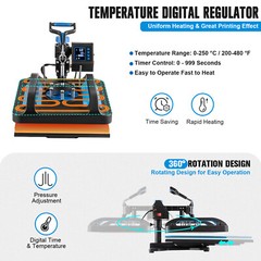 8 in 1 Heat Press Machine Digital Transfer Sublimation T-Shirt Mug Hat Plate Cap
