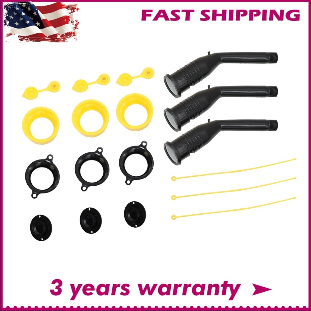 3 Kit Old Style Replacement Gas Can Spout with Nozzles Screw Collar Vent Caps