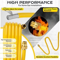 38ft 1/2″ Flexible Gas Line CSST Stainless Steel Pipe Kit with 2 Male Adapters