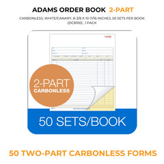 Adams Order Book 2-Part Carbonless WhiteCanary 8-38 x 10-1116 50 Sets