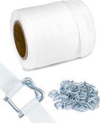 3/4” x 250’ Woven Cord Strapping, 2400 lb, 50 Buckles, Heavy-Duty Poly, 6×3 Core