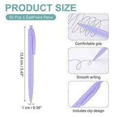 50 Pcs BallPoint Pens, Retractable Black Ink Bulk Pens, Candy Purple Casing