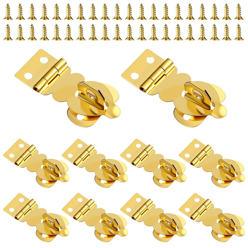 10Pcs Brass Solid Padlock Hasp, Gold Metal Latch with Screws, Mini