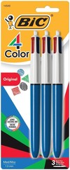 BIC 4-Color Ball Pen Medium Point 1.0mm Assorted Ink 3-Count Pack of 3 Green Red