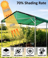 70% Green Shade Cloth with Grommets, 20 FT X 10 FT Heavy Duty HDPE Shade Cove…