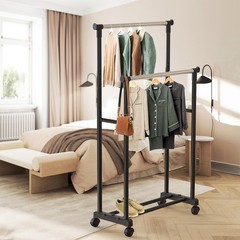 Clothing Garment Rack Double Rod Portable Closet Organizer Steel Black