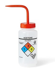 ™ Acetone Wash Bottle, 500mL LDPE Squeeze Dispenser | NFPA diamond labeling,