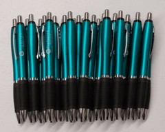 30ct Lot Misprint Click Pens Thick Barrel Rubber Grip TEAL AQUA BLUE GREEN