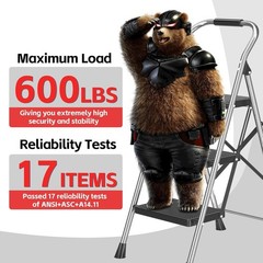 Heavy Duty Steel Folding 3 Step Ladder w/600LB Capacity