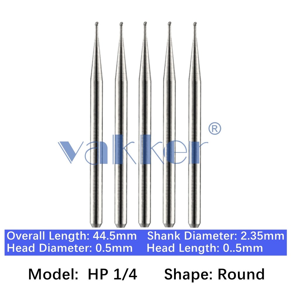 Vakker Dental HP 1/4 Carbide Burs Round For Straight Handpiece 2.35mm 5pc/pk