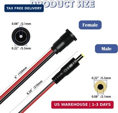 6 Sets 5.5 x 2.1mm DC Power Jack Threaded Female Panel Mount Barrel Connector Ad