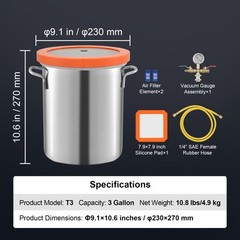 VEVOR Vacuum Chamber Tempered Glass Lid Vacuum 3 Gal Degassing Chamber Silicone
