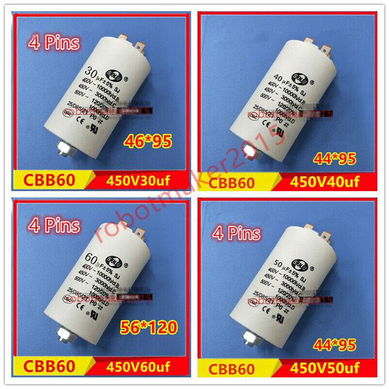 CBB60 20uf 25uf 30uf 35/40uf 50uf 60uf 70uf 450VAC Capacitor 4 PINS Screws Studs