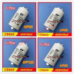 CBB60 20uf 25uf 30uf 35/40uf 50uf 60uf 70uf 450VAC Capacitor 4 PINS Screws Studs
