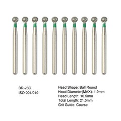 Dental Diamond Burs FG Bur Ball Round Coarse BR-28C For High Speed Handpiece