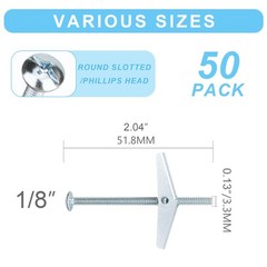 50PCS 1/8 Inch Toggle Bolts Heavy Duty Drywall Anchors with Screws