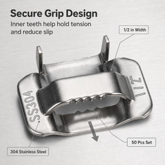 50Pcs 1/2″ 304 Stainless Steel Strapping Buckles Metal Banding Clips Heavy Duty